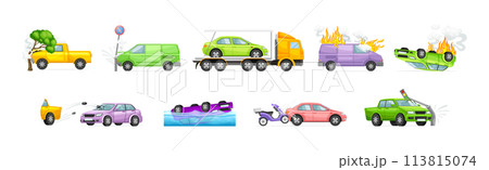 Car Crash and Accident on the Road Vector Set Car Crash and Accident on the Road Vector Set 113815074