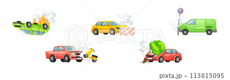Car Crash and Accident on the Road Vector Set 113815095