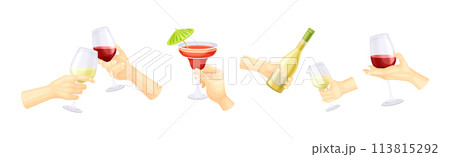 Hand Holding Drink and Different Beverage Vector Set Hand Holding Drink and Different Beverage Vector Set 113815292