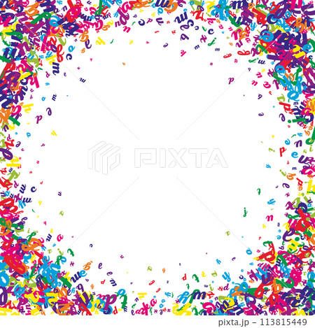 Flying latin letters. Colorful childish scattered 113815449
