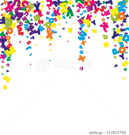 Falling letters of English language. Bright flying words of Latin alphabet. Foreign languages study concept. Stylish back to school banner on white background. 113815738