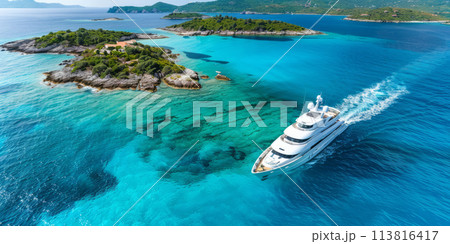 Aerial view of a luxury yacht 113816417