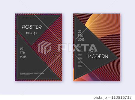 Black cover design template set. Orange abstract l Black cover design template set. Orange abstract l 113816735