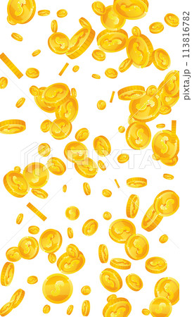 American dollar coins falling. Scattered gold USD 113816782