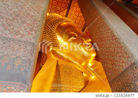 タイの首都バンコク　観光名所ワットポーの涅槃仏（大寝釈迦仏） 113816977