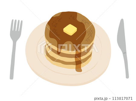 重なったパンケーキの手描きイラスト 重なったパンケーキの手描きイラスト 113817071