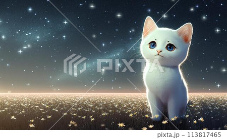 満点の星空を眺める猫のイラスト素材 [113817465] - PIXTA