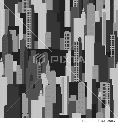 A seamless pattern of a city skyline in black and white 113818003