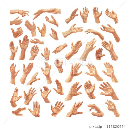 Wrist cartoon vector set. Human hand fingers grip fist different angles gestures posing illustration isolated on white background 113820434