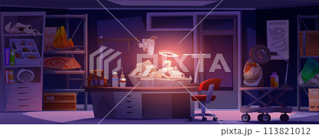 Archaeologist lab room with dinosaur fossil vector 113821012