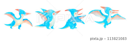 Pteranodon . Cute dinosaur cartoon characters . Watercolor paint design . Set 18 of 20 . Vector . Pteranodon . Cute dinosaur cartoon characters . Watercolor paint design . Set 18 of 20 . Vector . 113821083