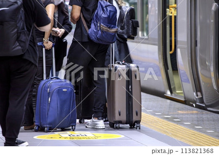 関西空港駅で列車を待つ旅行者 関西空港駅で列車を待つ旅行者 113821368