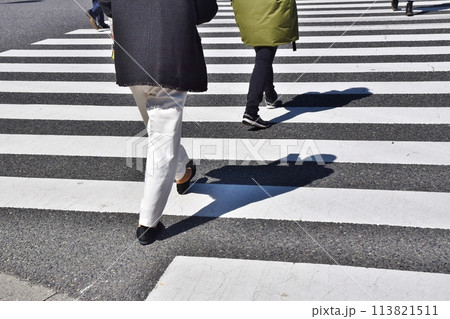 横断歩道を渡る人々　東京 113821511