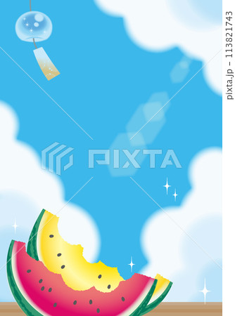 入道雲の夏空とスイカと風鈴(縦) 入道雲の夏空とスイカと風鈴(縦) 113821743