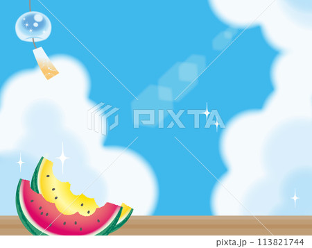 入道雲の夏空とスイカと風鈴(横) 入道雲の夏空とスイカと風鈴(横) 113821744
