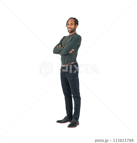 腕組みして立つ黒人男性 手作業で精密に切り抜いた背景透過全身写真PNG 腕組みして立つ黒人男性 手作業で精密に切り抜いた背景透過全身写真PNG 113821789