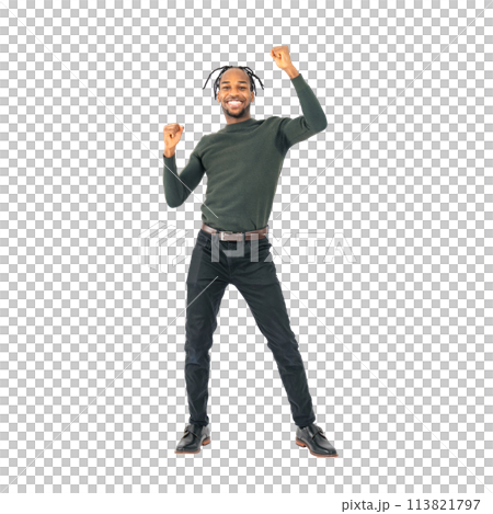 Dancing black man - Full body photo PNG with transparent background precisely cut by hand 113821797