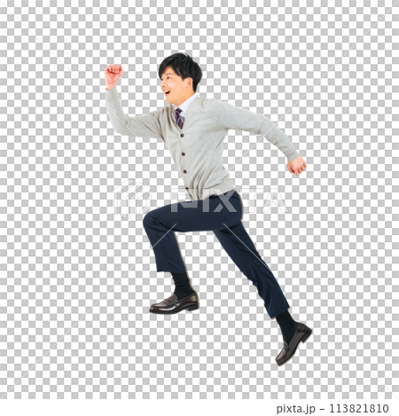 A male student in uniform jumping. A transparent full-body photo PNG precisely cut by hand A male student in uniform jumping. A transparent full-body photo PNG precisely cut by hand 113821810