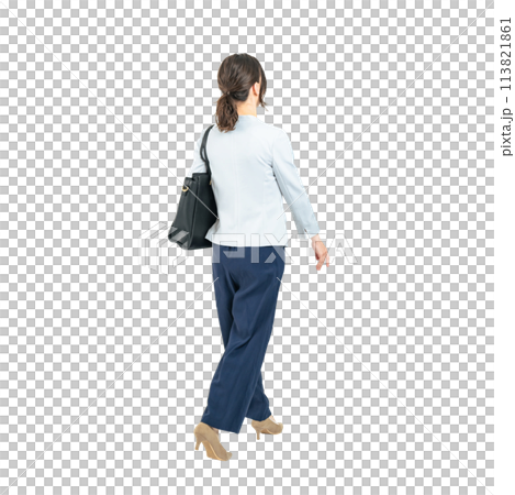 Walking Caucasian female business person - Full body photo PNG with transparent background precisely cut out by hand 113821861