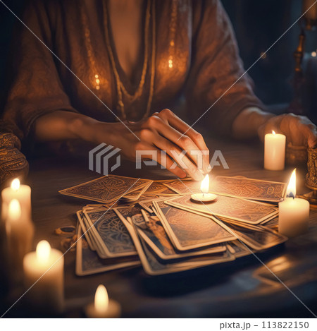Tarot reader chooses Tarot cards. Fortune teller reads cards 113822150