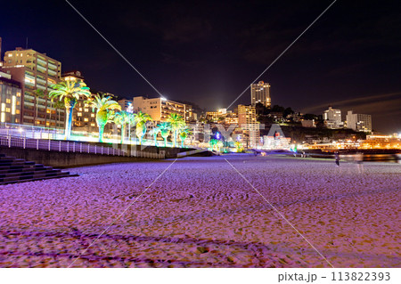 《静岡県》　熱海の街並みと熱海サンビーチの夜景 113822393