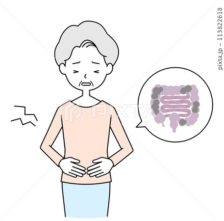 腹痛 シニア女性のイラスト 腹痛 シニア女性のイラスト 113822618