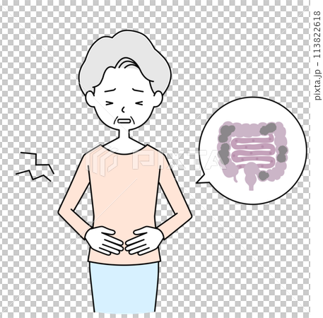 腹痛 シニア女性のイラスト 腹痛 シニア女性のイラスト 113822618