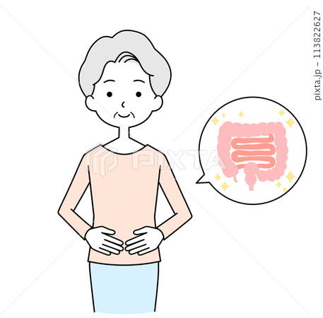 お腹の調子が良いシニア女性のイラスト 113822627