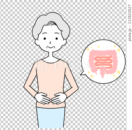 お腹の調子が良いシニア女性のイラスト 113822627