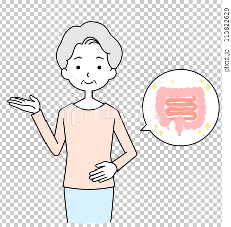 Illustration of a senior woman with a good stomach 113822629