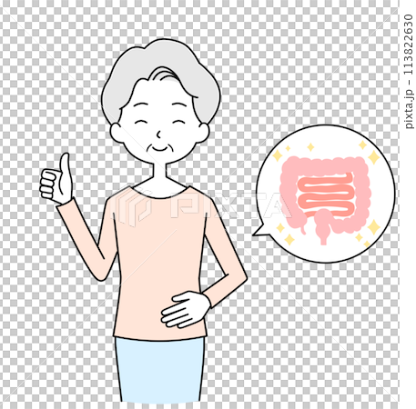Illustration of a senior woman with a good stomach 113822630