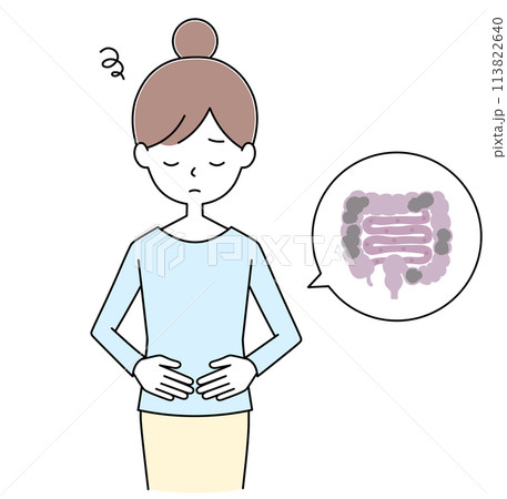 お腹の調子が悪い若い女性のイラスト お腹の調子が悪い若い女性のイラスト 113822640