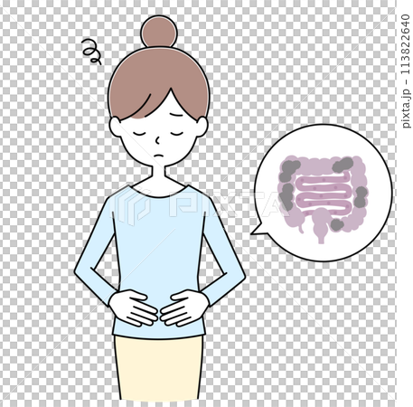 Illustration of a young woman with an upset stomach 113822640