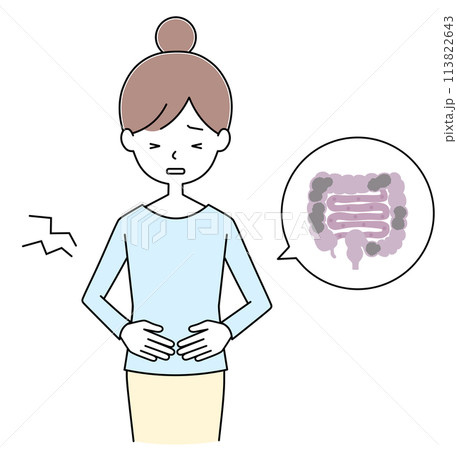 お腹が痛い若い女性のイラスト 113822643