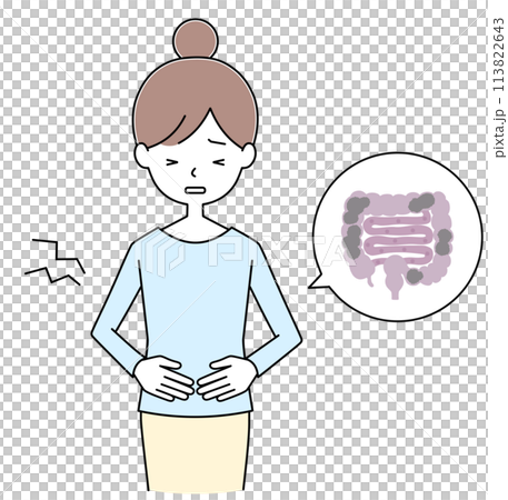 お腹が痛い若い女性のイラスト 113822643