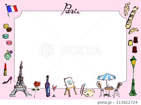 フランス、パリ フレームイラスト素材セット フランス、パリ フレームイラスト素材セット 113822724