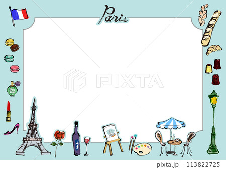 フランス、パリ　フレームイラスト素材セット 113822725