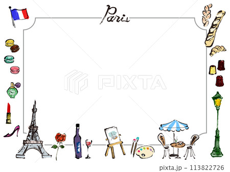 フランス、パリ フレームイラスト素材セット フランス、パリ フレームイラスト素材セット 113822726