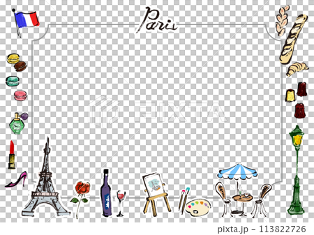 フランス、パリ フレームイラスト素材セット フランス、パリ フレームイラスト素材セット 113822726
