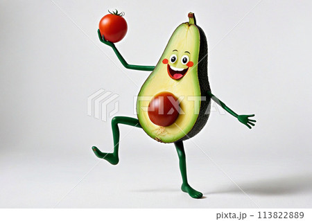 a cheerful avocado dances with a tomato 113822889