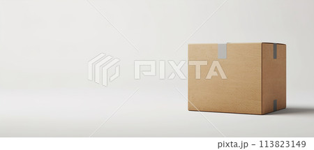 Cardboard box warehouse mockup isolated on white, with copy space for showcasing inventory and supply chain management solutions, integrating sustainability and safety in logistics practices 113823149