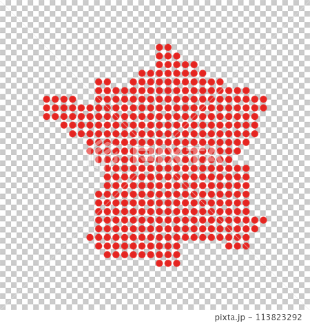 シンプルでおしゃれなフランスの形の地図 - 赤い丸のデフォルメしたシルエットのマップ シンプルでおしゃれなフランスの形の地図 - 赤い丸のデフォルメしたシルエットのマップ 113823292