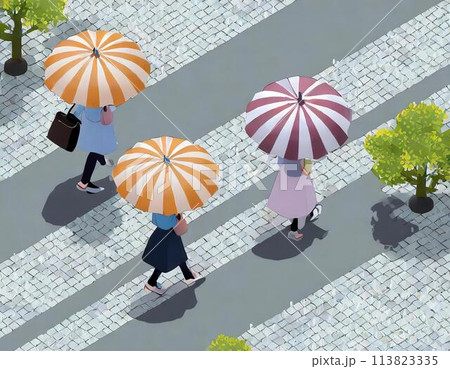 傘をさして歩く人々 梅雨イメージ 傘をさして歩く人々 梅雨イメージ 113823335