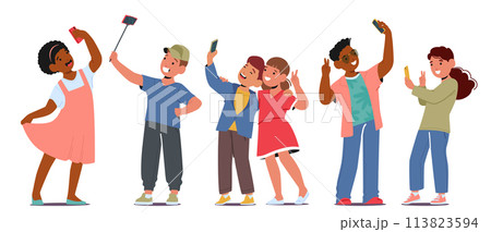 Kids Giggling, Huddling Close, Capturing Joy In A Shared Selfie Moment, Faces Beaming With Innocence And Friendship Kids Giggling, Huddling Close, Capturing Joy In A Shared Selfie Moment, Faces Beaming With Innocence And Friendship 113823594