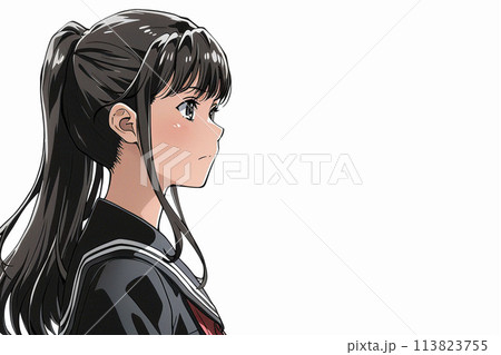 セーラー服を着た少女の横顔（AI生成画像）のイラスト素材 [113823755