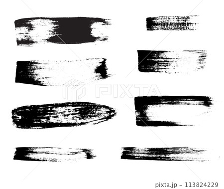 Ink brush stroke collection. artistic grungy black paint hand made creative brush stroke set i 113824229