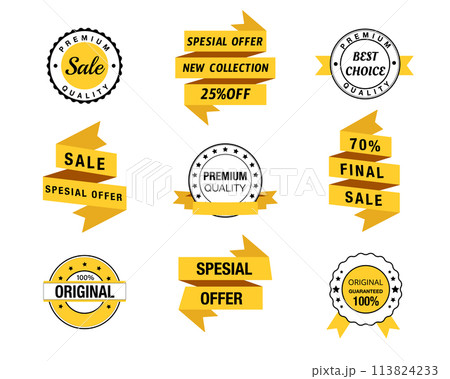 Ribbon sale banners isolated. Set of Price tag and best sale element. Discount label design, sale 113824233