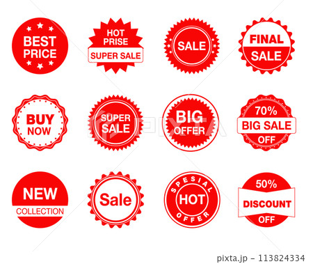 Sale tags. Sale Label collection set. Discount red ribbons, banners. Shopping Tags. 113824334