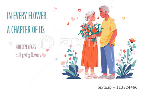 Happy old couple flat illustration 113824460
