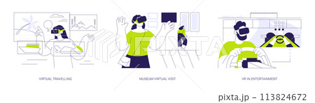 Virtual reality and leisure time abstract concept vector illustrations. 113824672